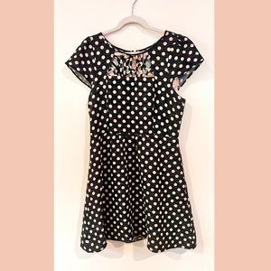 Maeve Nicola Black White Polka Dots Cutout Dress